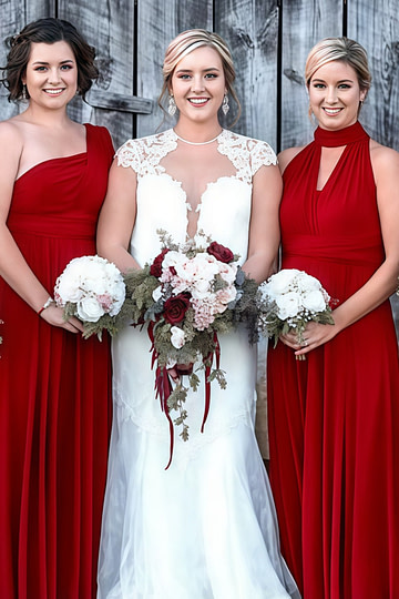 Constance | Cherished Vow Infinity Red Chiffon Maxi Bridesmaid Dress with Multiway Convertible - Price #price_variant_lowest# - Red - PromDressClub