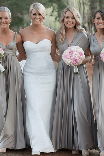 Cornelia | Cherished Vow Convertible Silver Grey Chiffon Maxi Bridesmaid Dress with Multiway Infinity - Price #price_variant_lowest# - Grey - PromDressClub