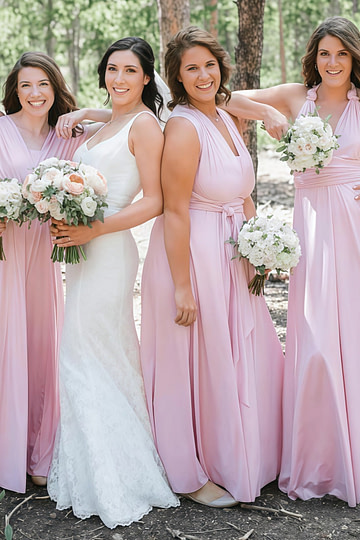 Dale | Eye - Catching Convertible Pink Chiffon Maxi Bridesmaid Dress with Multiway Infinity - Price #price_variant_lowest# - Pink - PromDressClub