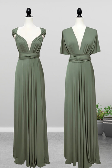 Dawn | Romance Convertible Light Olive Green Maxi Bridesmaid Dress with Multiway Infinity - Price #price_variant_lowest# - Olive Green - PromDressClub