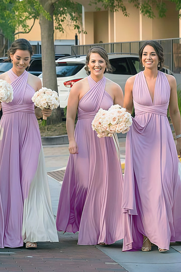 Denise | Epitome of Allure Infinity Lavender Chiffon Maxi Bridesmaid Dress with Multiway Convertible - Price #price_variant_lowest# - Lavender - PromDressClub