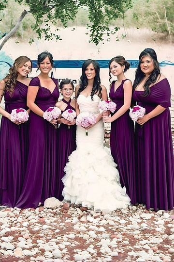 Donna | Lavish Looks Infinity Dark Purple Chiffon Maxi Bridesmaid Dress with Multiway Convertible - Price #price_variant_lowest# - Dark Purple - PromDressClub