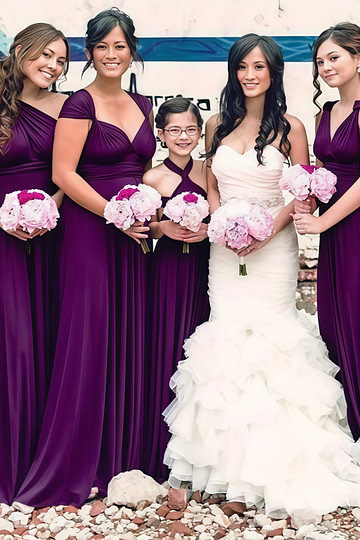 Donna | Lavish Looks Infinity Dark Purple Chiffon Maxi Bridesmaid Dress with Multiway Convertible - Price #price_variant_lowest# - Dark Purple - PromDressClub