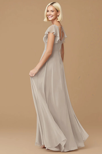 Exclusivity Frost Bridesmaid Dresses A Line Square Neck in Chiffon with Cap Sleeved Ruffled and Slits Image581207 - Akaks