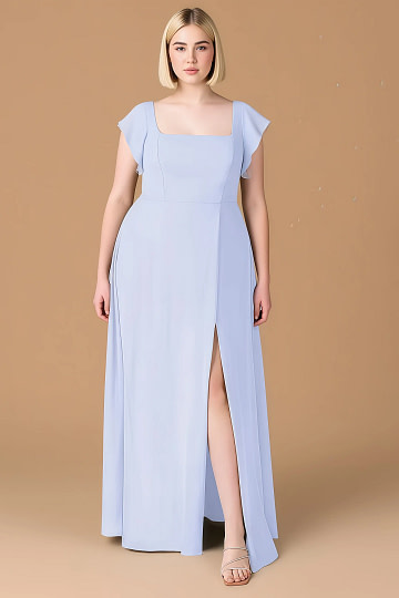 Exclusivity Lavender Bridesmaid Dresses A Line Square Neck in Chiffon with Cap Sleeved Ruffled and Slits Image372539 - Akaks