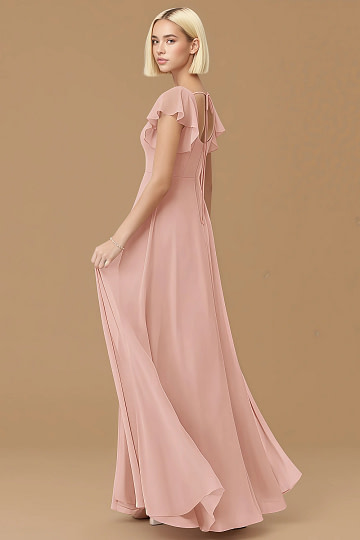 Exclusivity Rosette Bridesmaid Dresses A Line Square Neck in Chiffon with Cap Sleeved Ruffled and Slits Image938638 - Akaks