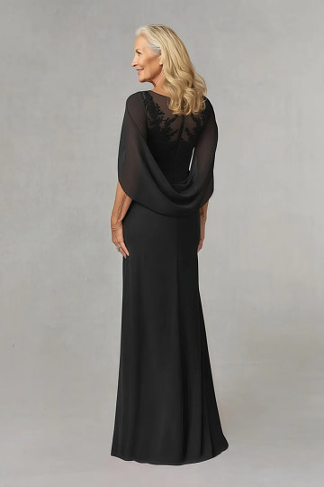 Akaks Abigail Black Mother of the Bride Dress A-Line Floor Length Lace Capelet Chiffon Dress Image756633