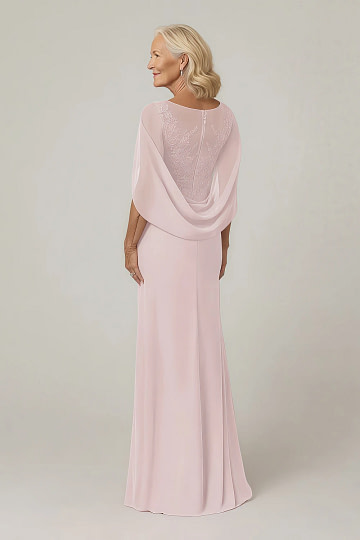 Akaks Abigail Blush Mother of the Bride Dress A-Line Floor Length Lace Capelet Chiffon Dress Image392983