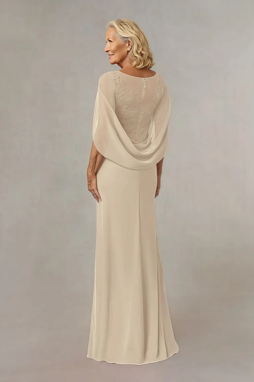 Akaks Abigail Champagne Mother of the Bride Dress A-Line Floor Length Lace Capelet Chiffon Dress Image200686