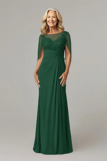 Akaks Abigail Dark Green Mother of the Bride Dress A-Line Floor Length Lace Capelet Chiffon Dress Image165076