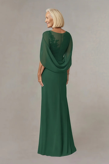 Akaks Abigail Dark Green Mother of the Bride Dress A-Line Floor Length Lace Capelet Chiffon Dress Image910353
