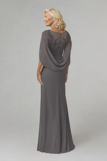 Akaks Abigail Dark Grey Mother of the Bride Dress A-Line Floor Length Lace Capelet Chiffon Dress Image323880