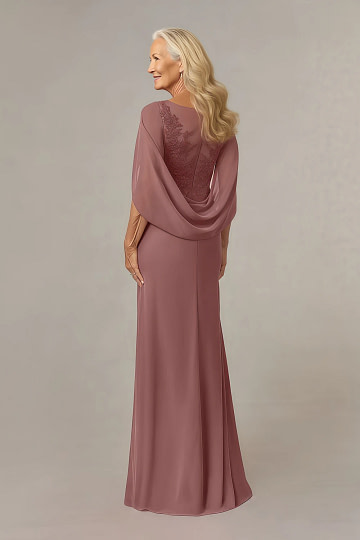 Akaks Abigail Desert Rose Mother of the Bride Dress A-Line Floor Length Lace Capelet Chiffon Dress Image536691
