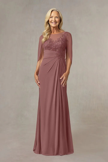 Akaks Abigail Desert Rose Mother of the Bride Dress A-Line Floor Length Lace Capelet Chiffon Dress Image557517