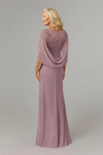 Akaks Abigail Dusty Rose Mother of the Groom Dress A-Line Floor Length Lace Capelet Chiffon Dress Image935897