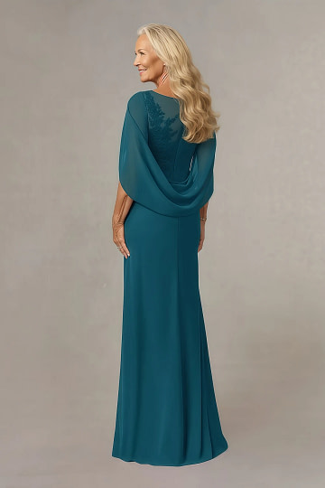Akaks Abigail Ink Blue Mother of the Bride Dresses A-Line Floor Length Lace Capelet Chiffon Dress Image966059