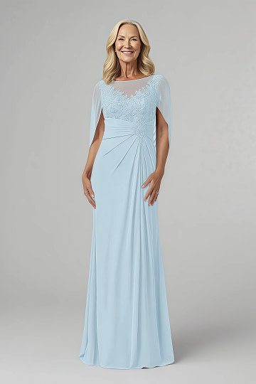Akaks Abigail Light Blue Mother of the Bride Dress A-Line Floor Length Lace Capelet Chiffon Dress Image885678