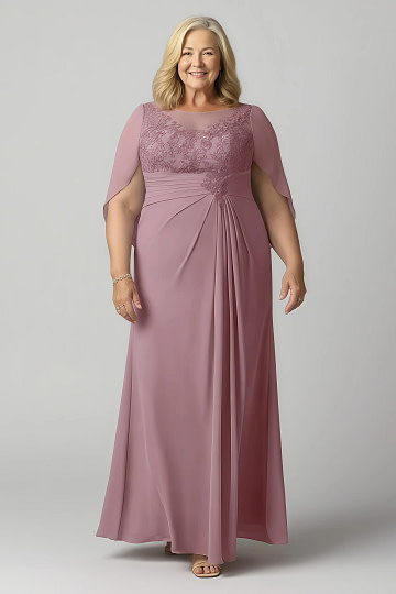 Akaks Abigail Mauve Mother of the Bride Dress A-Line Floor Length Lace Capelet Chiffon Dress Image606678