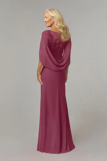 Akaks Abigail Mulberry Mother of the Bride Dress A-Line Floor Length Lace Capelet Chiffon Dress Image639160