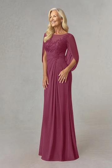 Akaks Abigail Mulberry Mother of the Bride Dress A-Line Floor Length Lace Capelet Chiffon Dress Image927165