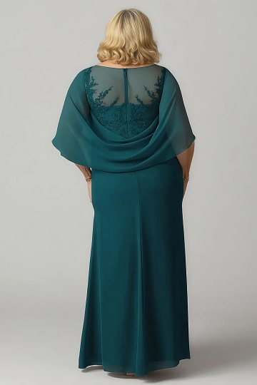 Akaks Abigail Pine Green Mother of the Bride Dress A-Line Floor Length Lace Capelet Chiffon Dress Image929933
