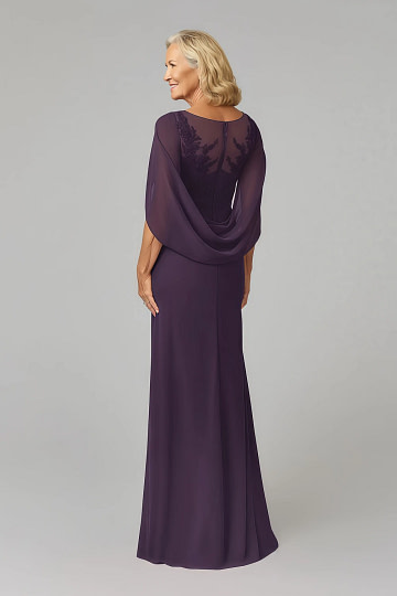 Akaks Abigail Plum Dresses for Mother of the Bride A-Line Floor Length Lace Capelet Chiffon Dress Image687247