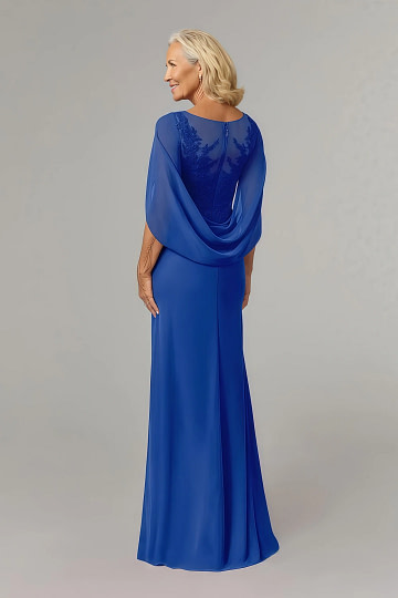 Akaks Abigail Royal Blue Mother Of The Bride Dresses A-Line Floor Length Lace Capelet Chiffon Dress Image231491