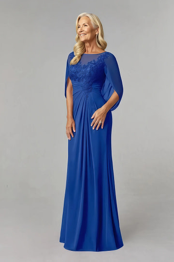 Akaks Abigail Royal Blue Mother Of The Bride Dresses A-Line Floor Length Lace Capelet Chiffon Dress Image311899