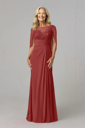 Akaks Abigail Rust Mother of the Bride Dress A-Line Floor Length Lace Capelet Chiffon Dress Image187866