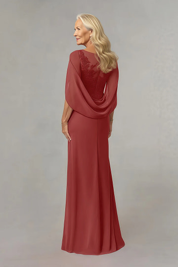 Akaks Abigail Rust Mother of the Bride Dress A-Line Floor Length Lace Capelet Chiffon Dress Image562413
