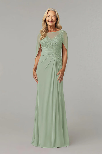 Akaks Abigail Sage Green Mother of the Bride Dress A-Line Floor Length Lace Capelet Chiffon Dress Image679671