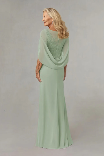 Akaks Abigail Sage Green Mother of the Bride Dress A-Line Floor Length Lace Capelet Chiffon Dress Image805792