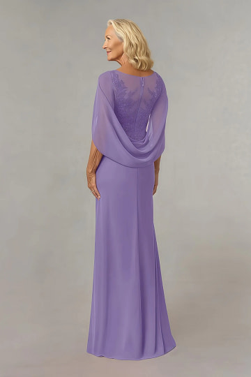 Akaks Abigail Tahiti Illusion Mother of the Bride Dresses A-Line Floor Length Lace Capelet Chiffon Dress Image361281