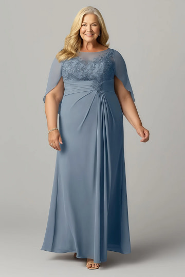 Akaks Abigail Twilight Mother of the Bride Dresses Plus Size A-Line Floor Length Lace Capelet Chiffon Dress Image898995
