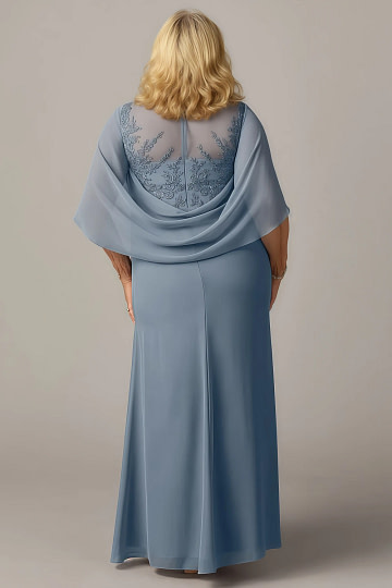 Akaks Abigail Twilight Mother of the Bride Dresses Plus Size A-Line Floor Length Lace Capelet Chiffon Dress Image961696