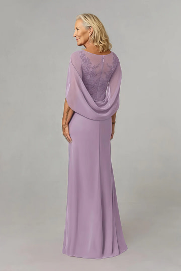 Akaks Abigail Wisteria Mother of the Bride Dress A-Line Floor Length Lace Capelet Chiffon Dress Image132590