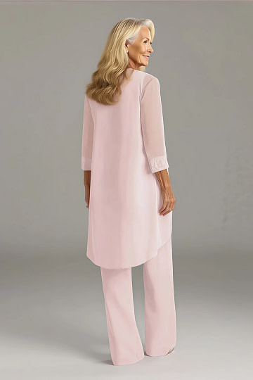 Akaks Adriana Blush Mother of the Groom Dresses Pant Suits Scoop Neck Sequins Chiffon Dress Image151447