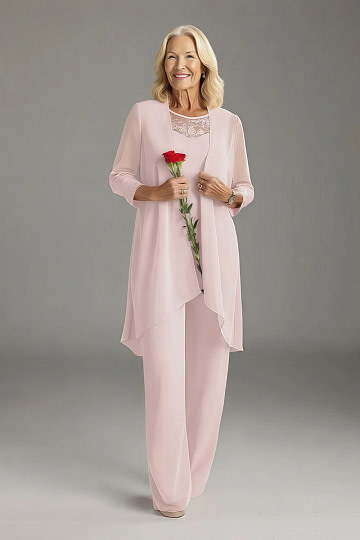 Akaks Adriana Blush Mother of the Groom Dresses Pant Suits Scoop Neck Sequins Chiffon Dress Image850849