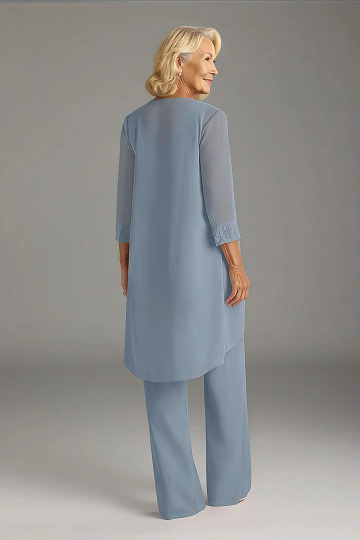 Akaks Adriana Dusty Blue Mother of the Groom Dress Pant Suits Scoop Neck Sequins Chiffon Dress Image459263
