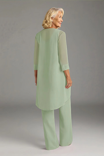 Akaks Adriana Dusty Sage Green Mother of the Bride Dress Scoop Neck Pant suit Sequins Chiffon Dress Image246452