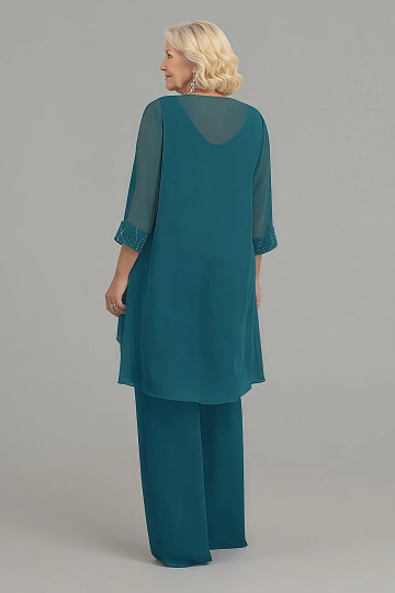 Akaks Adriana Ink Blue Mother of the Groom Plus Size Dresses Pant Suits Scoop Neck Sequins Chiffon Dress Image416410