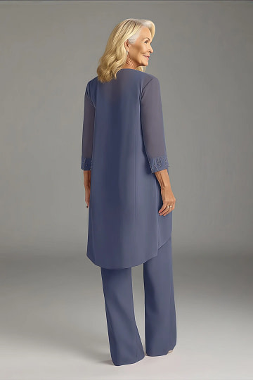 Akaks Adriana Mother of the Groom Dresses Stormy and Pant Suits Scoop Neck Sequins Chiffon Dress