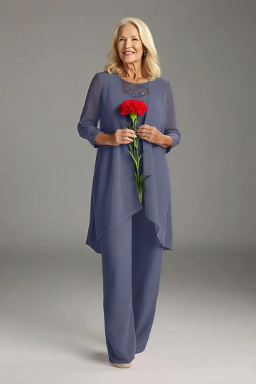 Akaks Adriana Mother of the Groom Dresses Stormy and Pant Suits Scoop Neck Sequins Chiffon Dress Image141577