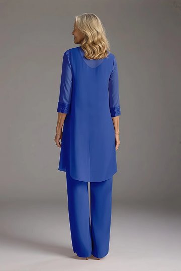 Akaks Adriana Mother of the Groom Royal Blue Dress Pant Suits Scoop Neck Sequins Chiffon Dress Image188786