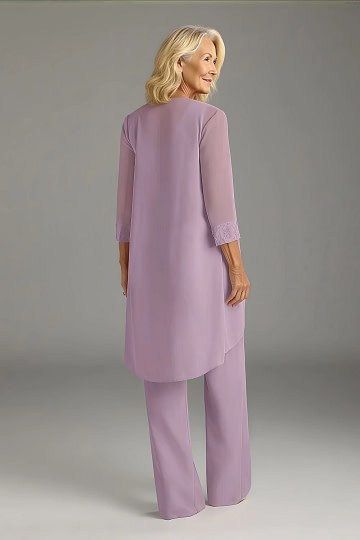 Akaks Adriana Purple Wisteria Mother of the Groom Dresses Pant Suits Scoop Neck Sequins Chiffon Dress Image333179