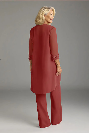 Akaks Adriana Rust Colored Mother of the Bride Dresses Pant Suits Scoop Neck Sequins Chiffon Dress Image239917