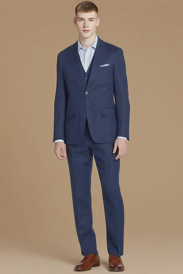 Akaks Arlo Linen Navy Suit Single Breasted Notch Lapels Side-Vented Jacket Flat Front Pre-Hemmed Pants Image706583