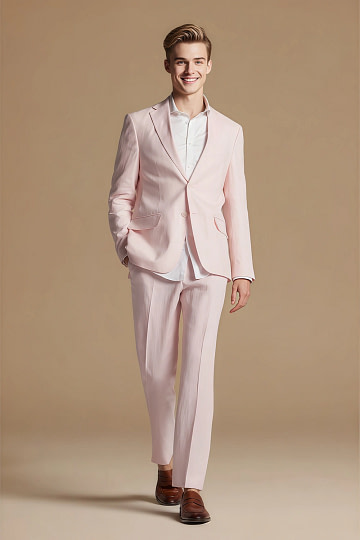 Akaks Arlo Linen Pink Suit Men Single Breasted Notch Lapels Side-Vented Jacket Flat Front Pre-Hemmed Pants Image696655