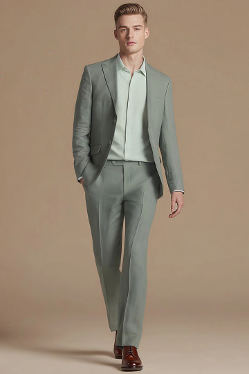 Akaks Arlo Linen Sage Green Suit Single Breasted Notch Lapels Side-Vented Jacket Flat Front Pre-Hemmed Pants Image339013