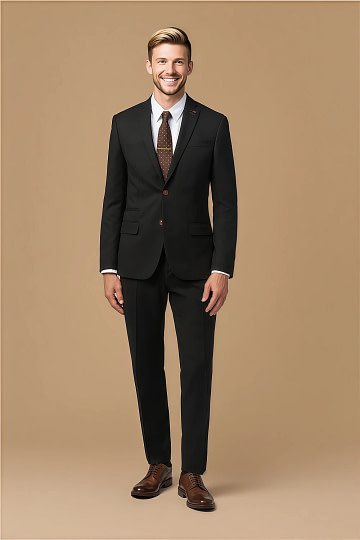 Akaks Axel Stretch Black Suit 3 Piece Suits Single-Breasted Double-Button Jacket Straight-Leg Trousers with Back-Pocket Buttons Five-Button Waistcoat Image906209
